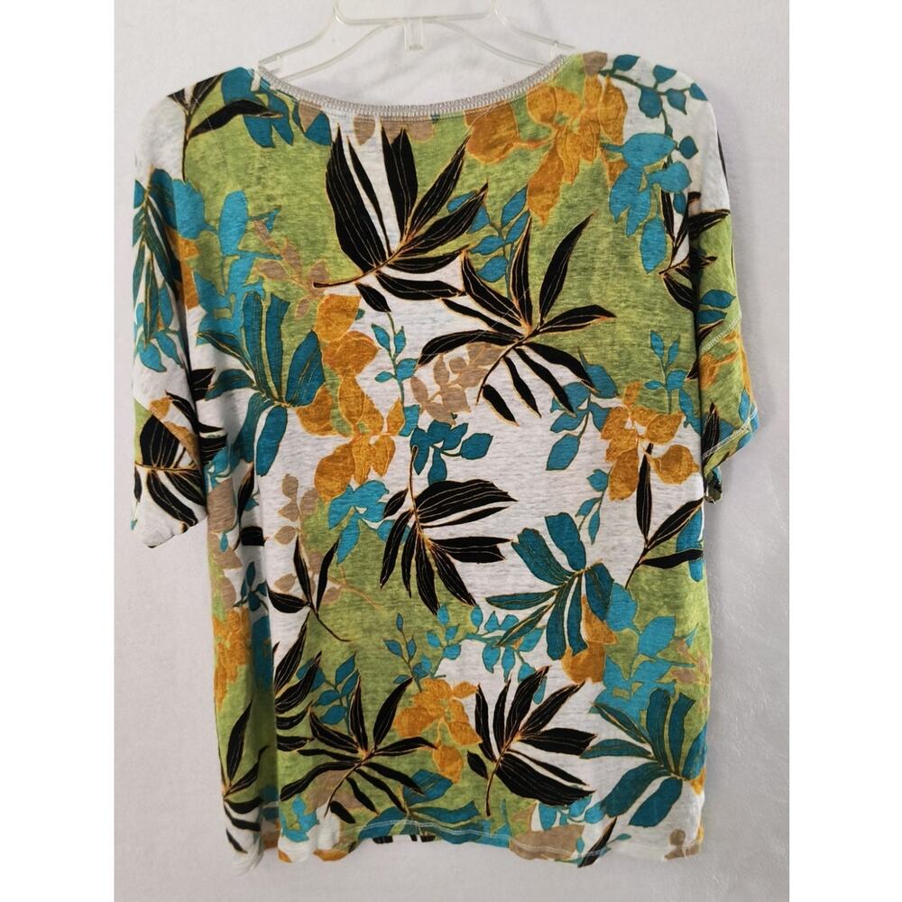 Chico's Linen Knit Tee XL Tropical Print Short Sleeve Metallic V-Neck Tropical - Picture 11 of 13
